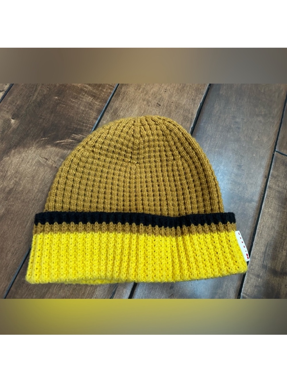 Marni x Uniqlo Yellow, Brown & Black Ribbed Knit Beanie